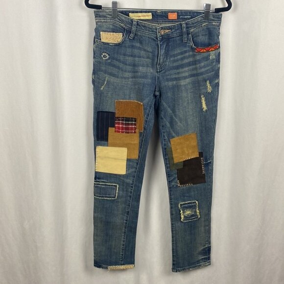 ANTHROPOLOGIE Pilcro and the Letterpress Jeans Patchwork Pilcro Premium Hyphen - Picture 4 of 15